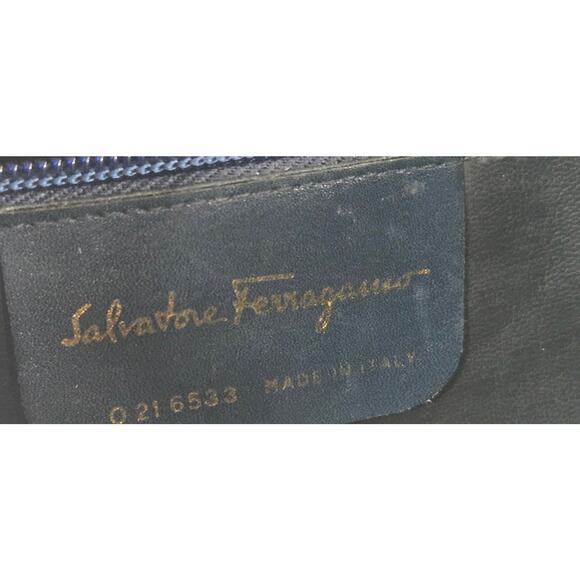 Vintage Salvatore Ferragamo Navy Blue Leather Shoulder Bag Snakeskin Accent - Picture 6 of 8